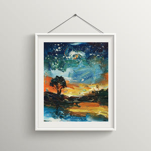Heavy Texture Oil Painting, Starry Night Sky Painting, Small Oil Painting, Abstract Painting,10X12 inch-artworkcanvas