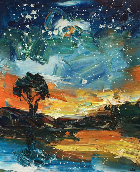 Heavy Texture Oil Painting, Starry Night Sky Painting, Small Oil Painting, Abstract Painting,10X12 inch-artworkcanvas
