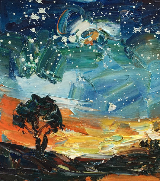 Heavy Texture Oil Painting, Starry Night Sky Painting, Small Oil Painting, Abstract Painting,10X12 inch-artworkcanvas