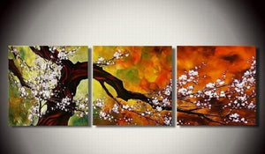 Abstract Art, Plum Tree in Full Bloom, Large Oil Painting, Living Room Wall Art, Modern Art, 3 Piece Wall Art-artworkcanvas