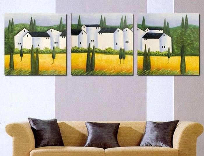 Landscape Painting, Cottage House, Canvas Painting, Wall Art, Large Oil Painting, Living Room Wall Art, Modern Art, 3 Piece Wall Art, Huge Painting-artworkcanvas