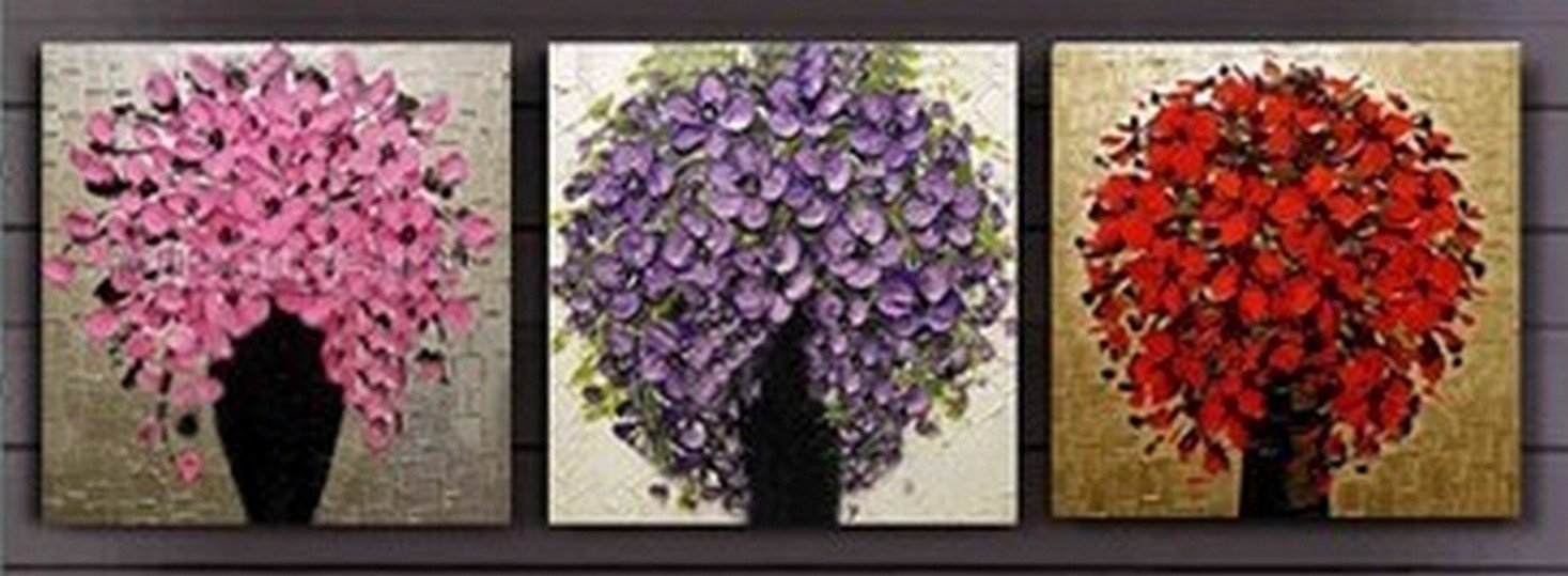 Flower Art, Heavy Texture Art, Wall Art, Large Oil Painting, Living Room Wall Art, 3 Piece Wall Art, Huge Painting-artworkcanvas