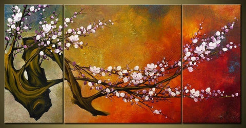 Wall Art, Abstract Art, Flower Oil Painting, Plum Tree, Canvas Painting, Large Oil Painting, Living Room Wall Art, Modern Art, 3 Piece Wall Art, Huge Art-artworkcanvas