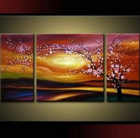 Flower Oil Painting, Plum Tree, Wall Art, Abstract Art, Canvas Painting, Large Oil Painting, Living Room Wall Art, Modern Art, 3 Piece Wall Art, Huge Art-artworkcanvas