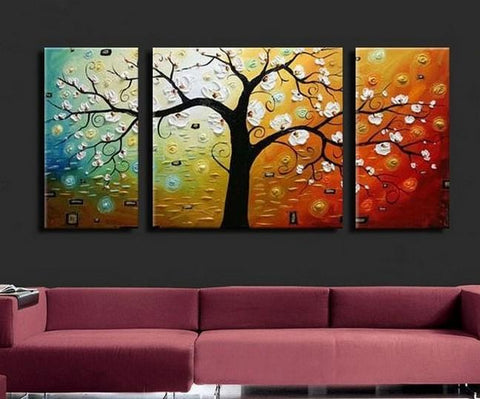 3 Piece Wall Art Paintings, Tree of Life Painting, Canvas Painting for Dining Room, Huge Painting for Sale, Living Room Paintings-artworkcanvas