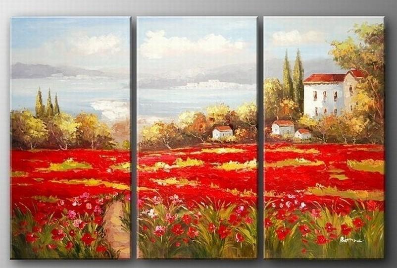 Italian Red Poppy Field, Canvas Painting, Landscape Art, Landscape Painting, Large Painting, Living Room Wall Art, Oil on Canvas, 3 Piece Oil Painting, Large Wall Art-artworkcanvas