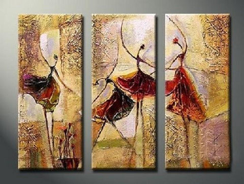 Bedroom Wall Art, Canvas Painting, Ballet Dancer Painting, Abstract Figure Art, Acrylic Art, 3 Piece Wall Art-artworkcanvas