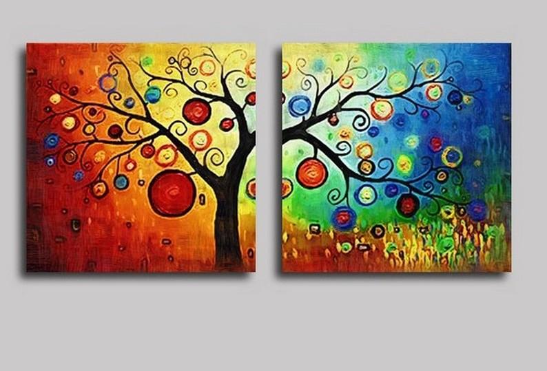 Heavy Texture Art, 3 Piece Abstract Art, Canvas Painting, Colorful Tree Painting, Abstract Painting, Tree of Life Painting-artworkcanvas