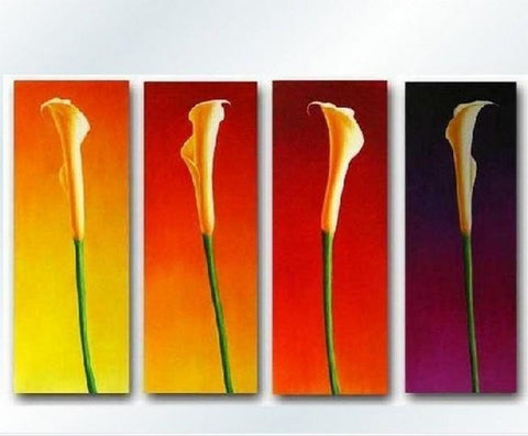 Flower Acrylic Art, Calla Lily Painting, Large Canvas Art for Bedroom, Flower Canvas Painting, 4 Piece Wall Art, Ready to Hang Paintings-artworkcanvas