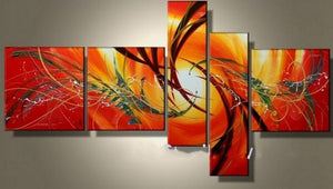 Canvas Painting, Abstract Lines, Red Color Art, Acrylic Art, 5 Piece Wall Painting, Canvas Painting-artworkcanvas