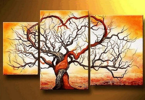 Love Tree Painting, Acrylic Painting for Living Room, 3 Piece Canvas Painting, Tree of Life Painting, Hand Painted Canvas Art-artworkcanvas
