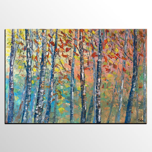 Birch Tree Painting, Landscape Painting, Original Wall Art, Canvas Art, Custom Large Oil Painting-artworkcanvas