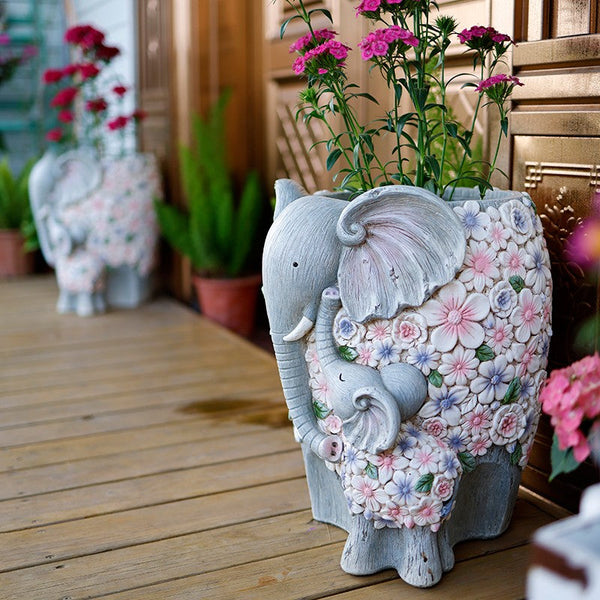 Resin Statue for Garden, Modern Garden Flower Pot, Unique Animal Statue for Garden Ornaments, Beautiful Elephant Flowerpot, Villa Outdoor Decor Gardening Ideas-artworkcanvas