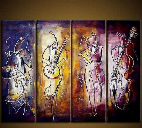 4 Piece Abstract Painting, Music Player Painting, Extra Large Painting Above Sofa, Simple Abstract Wall Art, Modern Paintings for Living Room-artworkcanvas