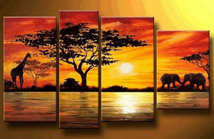 African Painting, Sunset Painting, Living Room Wall Art Paintings, Landscape Canvas Paintings, Extra Large Wall Art Paintings-artworkcanvas