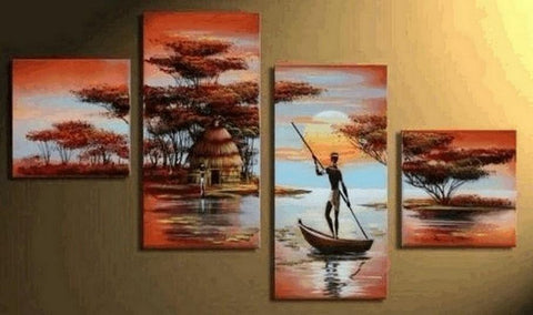 Sunset Boating Painting, Extra Large Painting, African Painting, Abstract Art, Living Room Wall Art, Modern Art, Extra Large Wall Art, Contemporary Art, Modern Art Painting-artworkcanvas