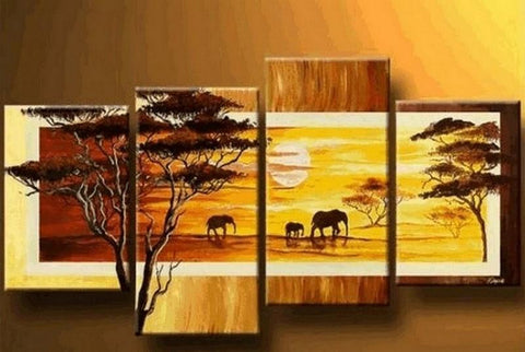 African Painting, Sunset Painting, Large Painting for Sale, Hand Painted Canvas Art, Landscape Paintings, Living Room Wall Art Paintings-artworkcanvas
