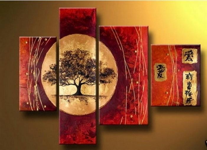 Extra Large Painting, Tree of Life Painting, Red Abstract Painting, 4 Piece Art Painting, Abstract Art, Living Room Wall Art-artworkcanvas