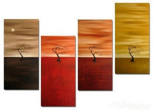 Sunset Tree Painting, Abstract Painting, Tree of Life Painting, 4 Panel Art Painting, Abstract Art, Living Room Wall Art-artworkcanvas