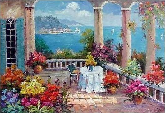 Mediterranean Sea Painting, Heavy Texture Art, Large Painting, Bedroom Wall Art, Oil Painting, Seascape, Spain Summer Resort-artworkcanvas