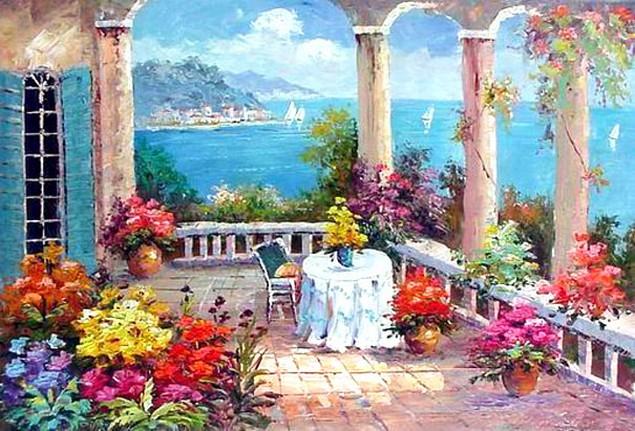 Canvas Painting, Landscape Painting, Mediterranean Sea Painting, Wall Art, Large Painting, Bedroom Wall Art, Oil Painting, Canvas Art, Seascape, Garden Art-artworkcanvas