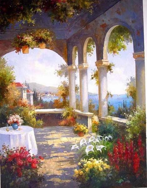 Mediterranean Sea Painting, Canvas Painting, Landscape Painting, Wall Art, Large Painting, Dining Room Wall Art, Oil Painting, Canvas Art, Seascape, Garden Art-artworkcanvas