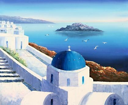 Landscape Painting, Summer Resort Painting, Mediterranean Sea Painting, Kitchen Wall Art, Oil Painting, Canvas Art, Seascape, Greece Summer Resort-artworkcanvas