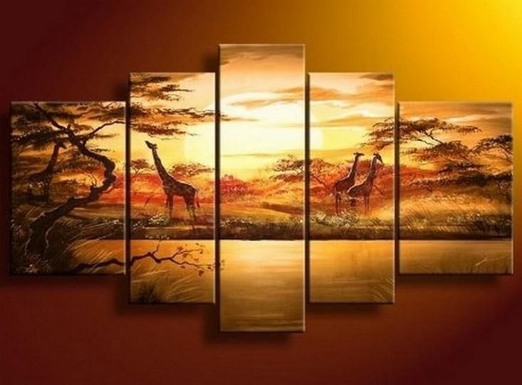African Painting, Sunset Painting, Canvas Painting, Wall Art, Large Art, Abstract Painting, Living Room Art, 5 Piece Wall Art-artworkcanvas