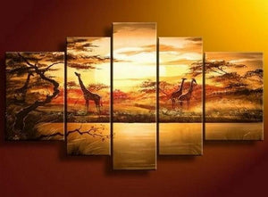African Painting, Sunset Painting, Canvas Painting, Wall Art, Large Art, Abstract Painting, Living Room Art, 5 Piece Wall Art-artworkcanvas
