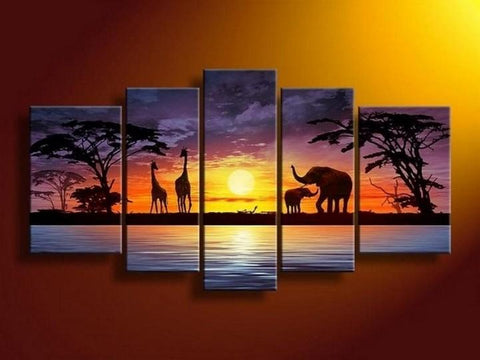 African Painting, Sunset Painting, Abstract Art, Canvas Painting, Wall Art, Large Art, Abstract Painting, Living Room Art, 5 Piece Wall Art, Living Room Wall Painting-artworkcanvas