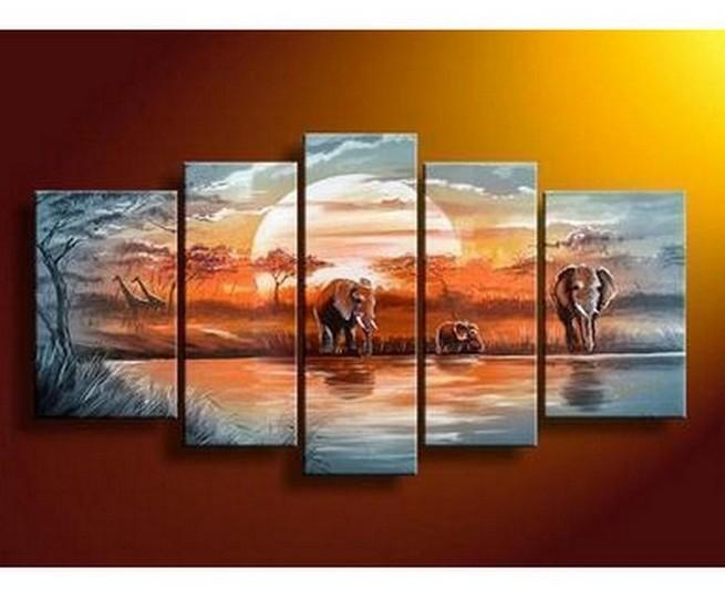 Elephant Painting, African Painting, Abstract Art, Canvas Painting, Wall Art, Large Art, Abstract Painting, Living Room Art, 5 Piece Wall Art-artworkcanvas