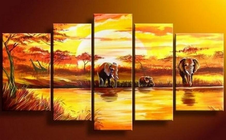 Elephant Painting, African Painting, Abstract Wall Art, Canvas Painting, Wall Art, Large Art, Abstract Painting, Living Room Art, 5 Piece Wall Art-artworkcanvas