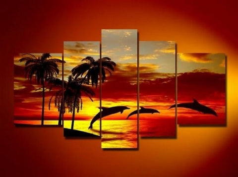 Hawaii Sunset Painting, Abstract Art, Canvas Painting, Wall Art, Large Art, Abstract Painting, Living Room Art, 5 Piece Wall Art, Landscape Painting-artworkcanvas