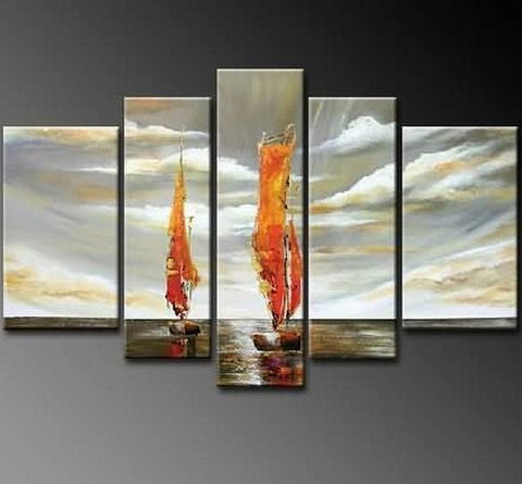 Sailing Boat art Sea, Abstract Art, Canvas Painting, Wall Art, Large Art, Abstract Painting, Living Room Art, 5 Piece Wall Art, Landscape Painting-artworkcanvas