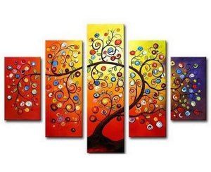 Color Tree Painting, Heavy Texture Art, Tree of Life Painting, Living Room Canvas Painting, 5 Piece Canvas Art, Large Painting on Canvas-artworkcanvas