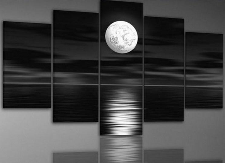 Large Canvas Art, Abstract Art, Bedroom Art Decor, 5 Piece Art, Canvas Art Painting, Moon Rising from Sea, Ready to Hang-artworkcanvas