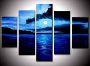 Large Canvas Art, Abstract Art, Canvas Painting, Abstract Painting, Bedroom Art Decor, 5 Piece Art, Canvas Art Painting, Moon Rising from Sea, Ready to Hang-artworkcanvas
