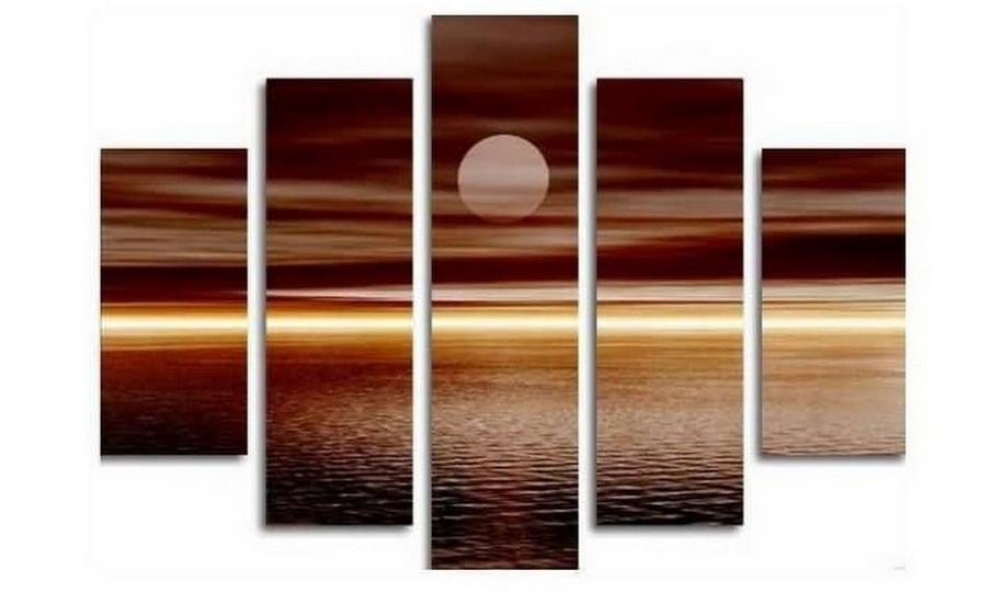 Large Canvas Art, 5 Panel Wall Art, Canvas Art Painting, Moon Rising from Sea, Ready to Hang-artworkcanvas