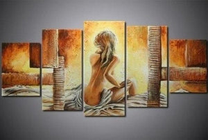 5 Piece Abstract Painting, Bedroom Wall Art Paintings, Girl After Bath, Modern Acrylic Paintings, Large Painting for Sale-artworkcanvas