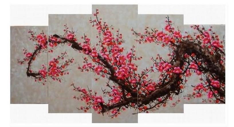 Plum Tree Flower Painting, Ready to Hang, Large Art, Abstract Art, Flower Oil Painting, Abstract Painting, Canvas Painting, 5 Piece Wall Art, Canvas Art Painting-artworkcanvas