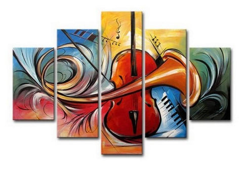 Violin Music Art, Canvas Art Painting, Abstract Painting, Wall Art, Acrylic Art, 5 Piece Wall Painting, Canvas Painting-artworkcanvas