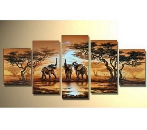 Large Canvas Art, Abstract Art, African Elephant Art, Canvas Painting, Abstract Painting, Living Room Art painting, 5 Piece Art, Modern Art-artworkcanvas