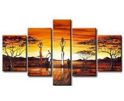 Large Canvas Art, 5 Piece Abstract Art, African Woman Painting, African Girl Painting, Canvas Painting, Abstract Painting, Bedroom Art painting-artworkcanvas