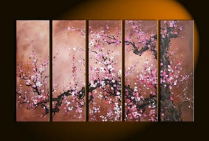 Plum Tree Painting, Large Canvas Art, Abstract Art, Flower Art, Canvas Painting, Abstract Painting, 5 Piece Wall Art, Huge Painting, Acrylic Art, Ready to Hang-artworkcanvas