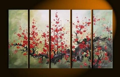 XL Canvas Art, Abstract Art, Abstract Painting, Flower Art, Canvas Painting, Plum Tree Painting, 5 Piece Wall Art, Huge Painting, Acrylic Art, Ready to Hang-artworkcanvas