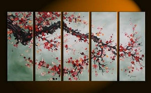 XL Wall Art, Abstract Art, Abstract Painting, Flower Art, Canvas Painting, Plum Tree Painting, 5 Piece Wall Art, Huge Wall Art, Acrylic Art, Ready to Hang-artworkcanvas