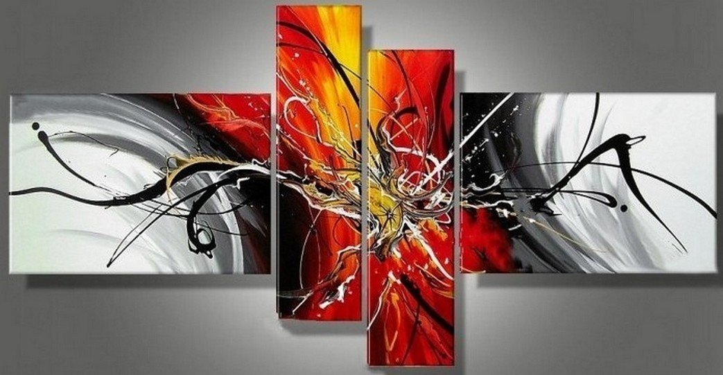 Simple Canvas Art Painting, Modern Abstract Painting, Acrylic Painting for Living Room, 4 Piece Wall Art, Contemporary Acrylic Paintings-artworkcanvas
