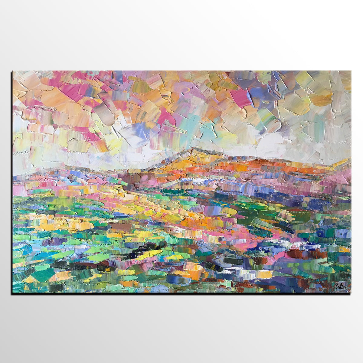Abstract Mountain Landscape Painting, Custom Landscape Painting on Canvas, Large Painting for Living Room, Heavy Texture Painting-artworkcanvas