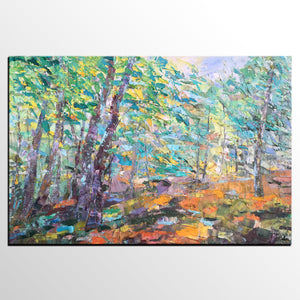 Autumn Forest Tree Painting, Landscape Canvas Painting, Impasto Paintings, Custom Large Painting for Bedroom, Original Landscape Painting-artworkcanvas