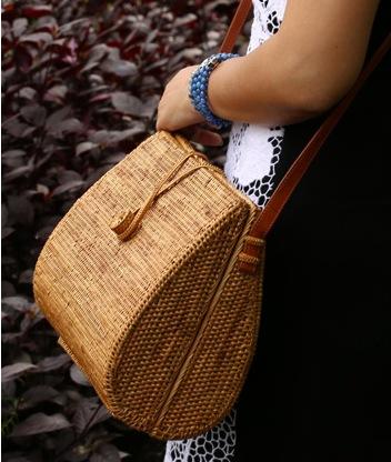 Woven Rattan Handbag, Natural Fiber Handbag, Small Rustic Handbag, Handmade Rattan Handbag for Outdoors-artworkcanvas